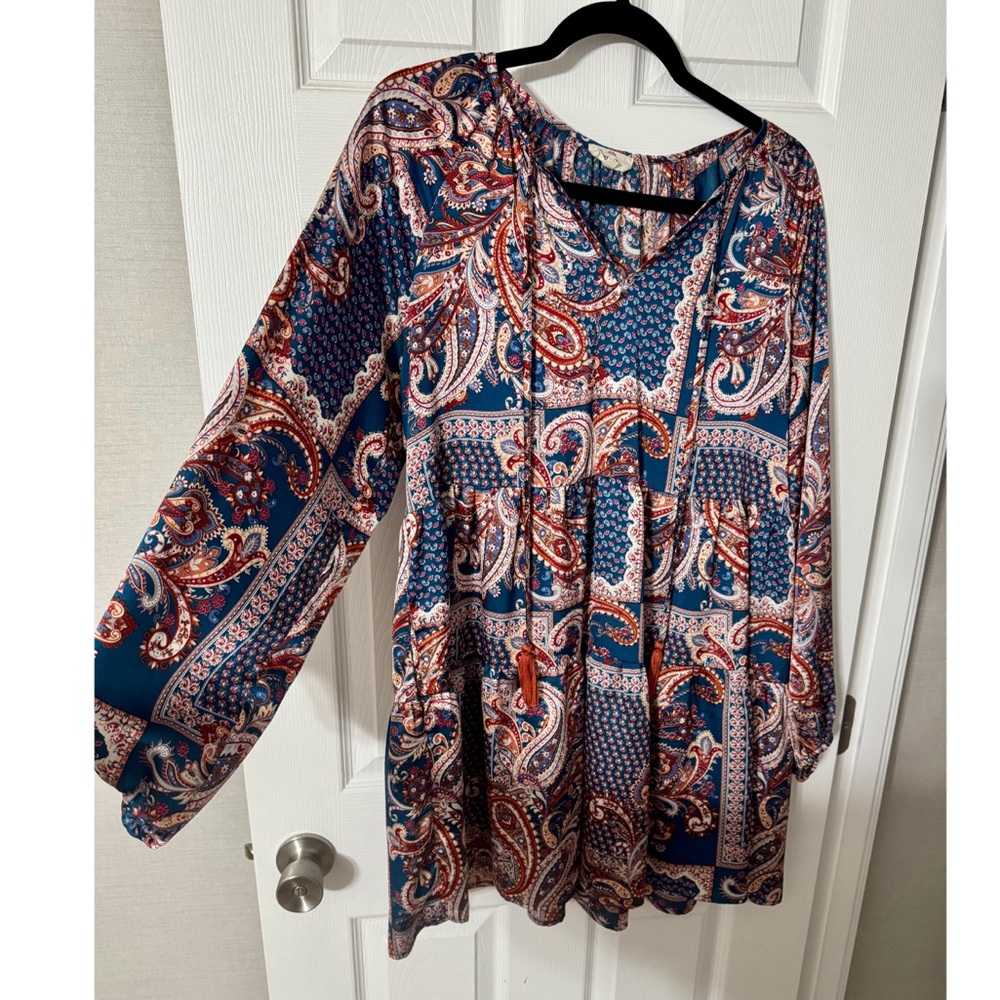 Entro Paisley Dress - Blue and Red